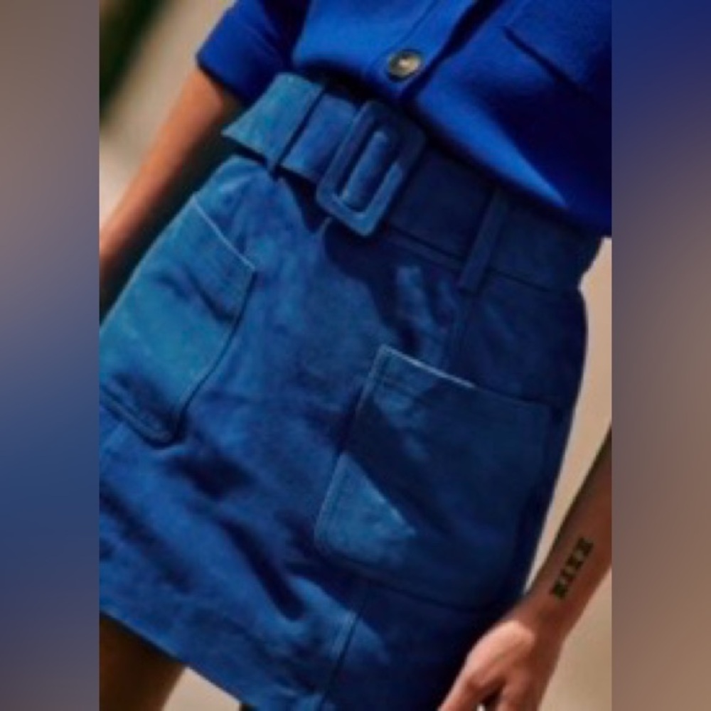 Sezane Gillie Skirt Suede Cobalt - Size 34